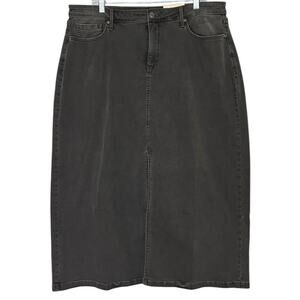 NYDJ Ariel Long Denim Skirt with Slit Women's Plus 16W Club Black High Waist NEW